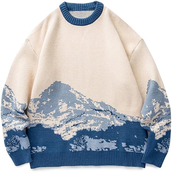 Uillui Mens Fashion Tie Dye Knit Sweater Vintage Long Sleeve Round